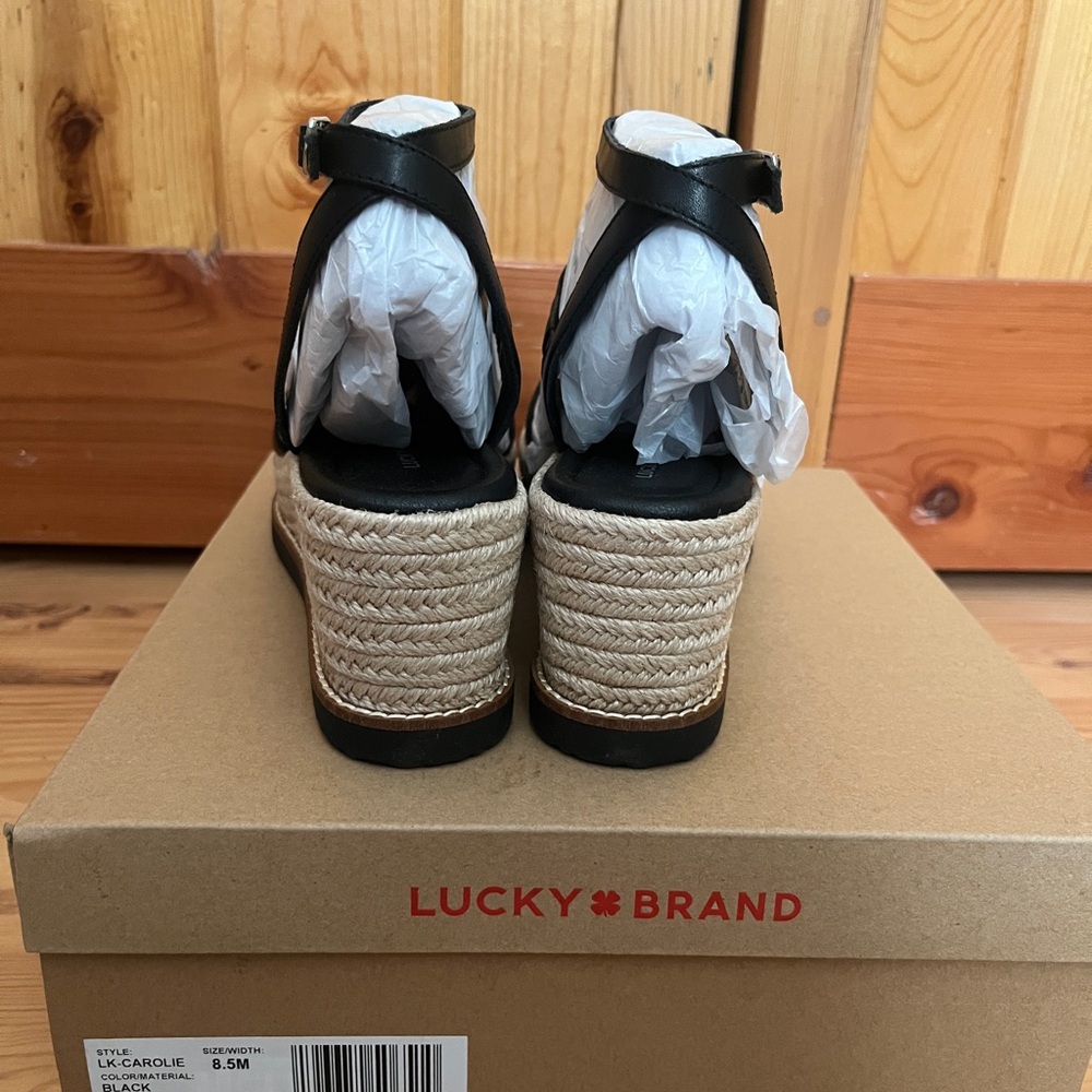 NIB Lucky Brand Black Espadrille Wedge Carolie Sandals Sz 8.5 - Picture 8 of 9